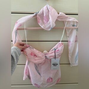 Princess Polly Light Pink Strapless Floral Top
